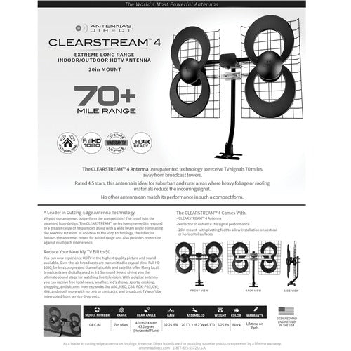 4 Quad-Loop UHF Outdoor Antenna with 20" Mount