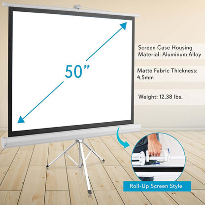 Floor-Standing Portable Tripod Manual Projector Screen (50-Inch)