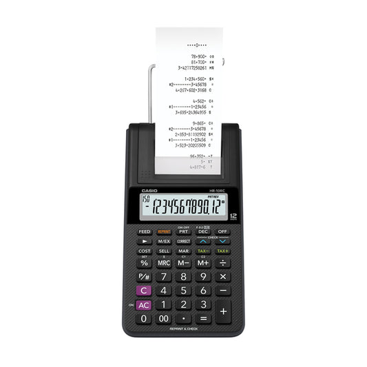 Portable Printing Calculator, 12 Digits, with Adapter, Black