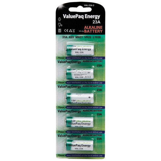 23A Alkaline Cylindrical Batteries, 5 pk