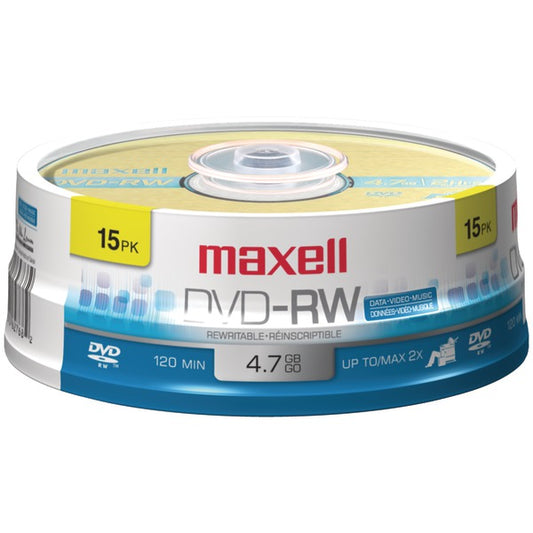 DVD-RW 2x 4.7-GB/2-Hour Single-Sided Discs, 15 Count on Spindle